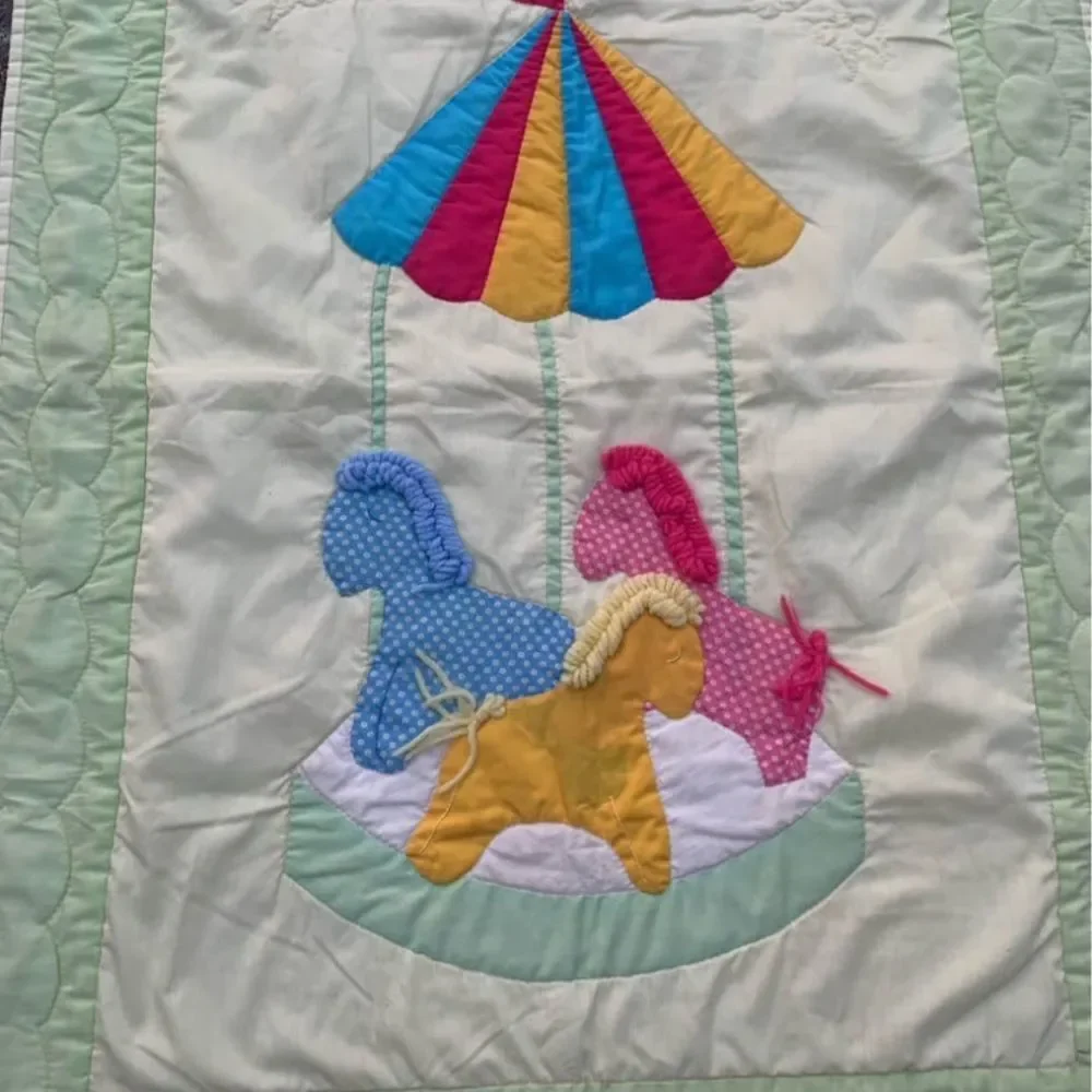 Vintage Carousel Horse Baby Quilt - Pastel Green with Bright Accents